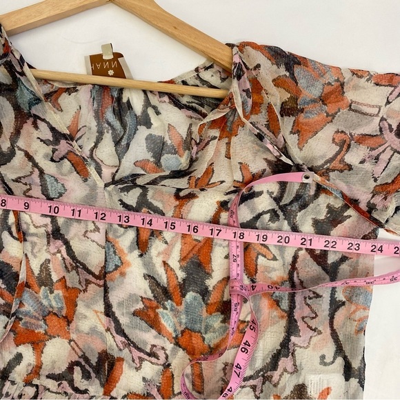 Hannah Artwear || Mirabella Tie Neck Puff Sleeve Top Floral Sheer Ivory 1 US 4 - Picture 7 of 10